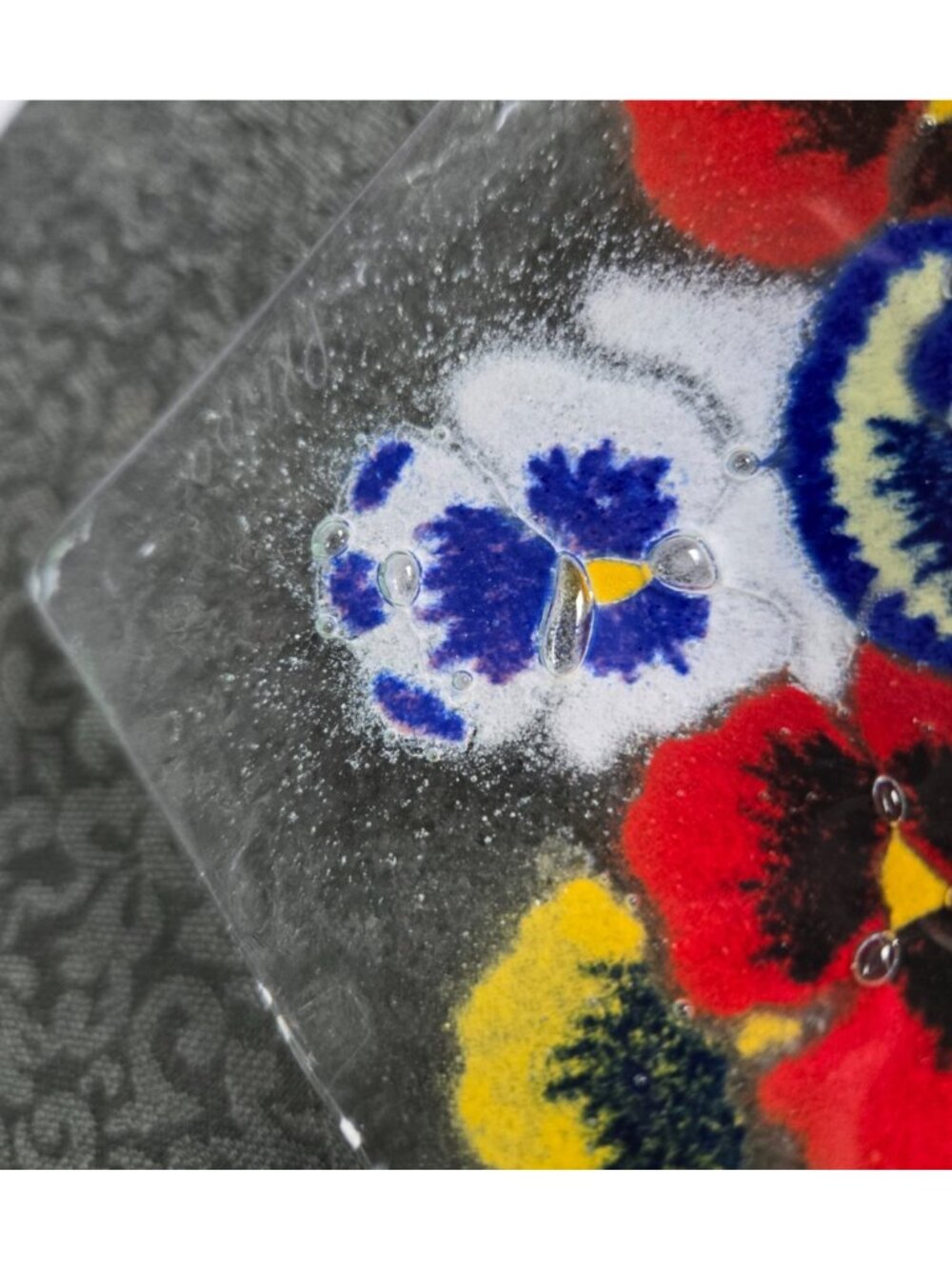 Peggy Karr Pansies Platter/Plate 9.5-inch Fused Glass Serving Dish Vintage - Picture 8 of 10